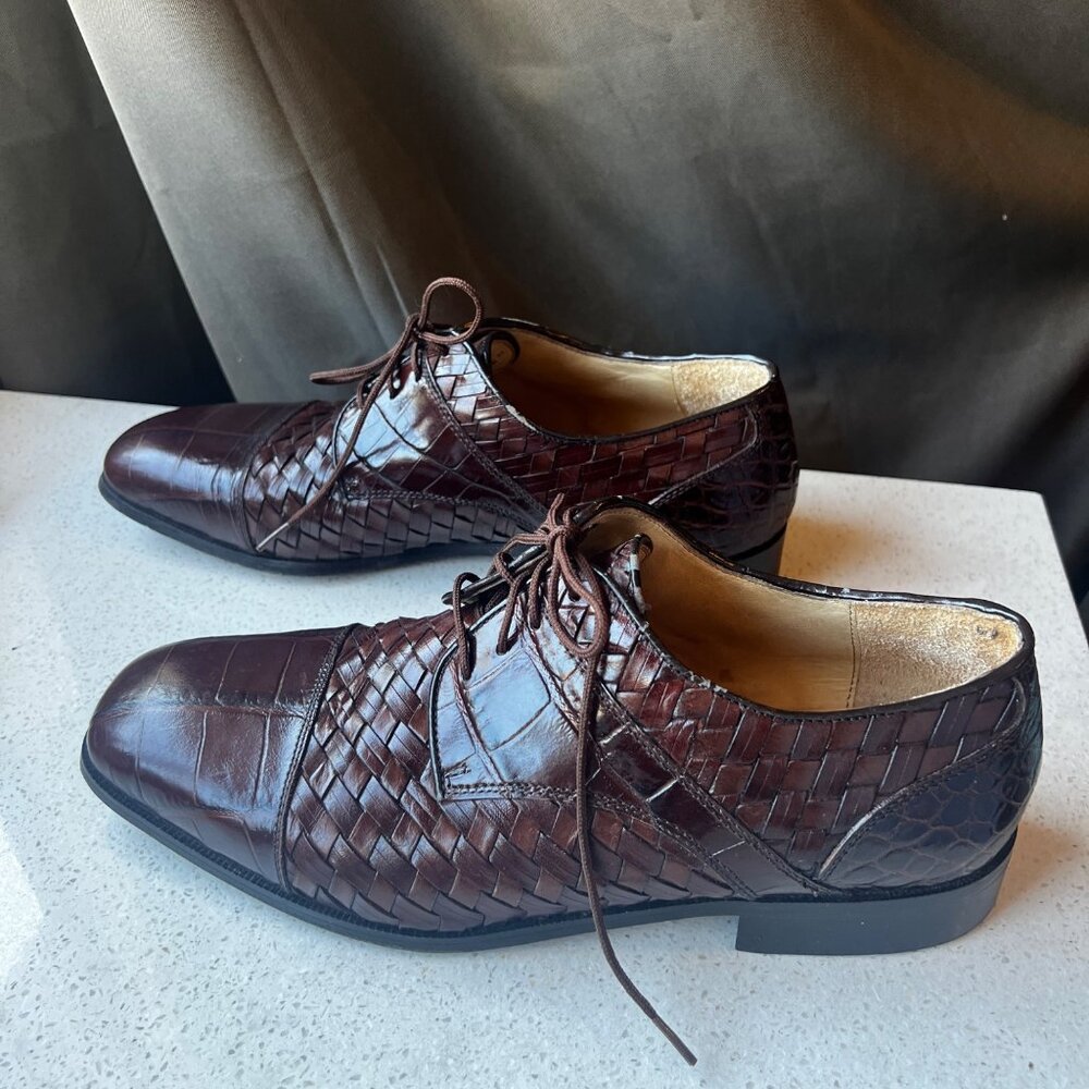 Florsheim Mens Brown Leather Weave & Croc Embossed Dress Shoes Size 10 D